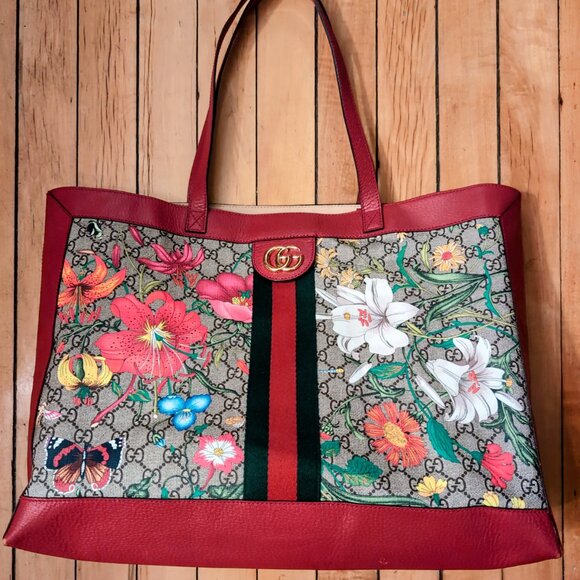 Gucci Canvas Ophidia Floral GG Coated Tote – Red
